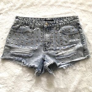 Studded acid wash shorts